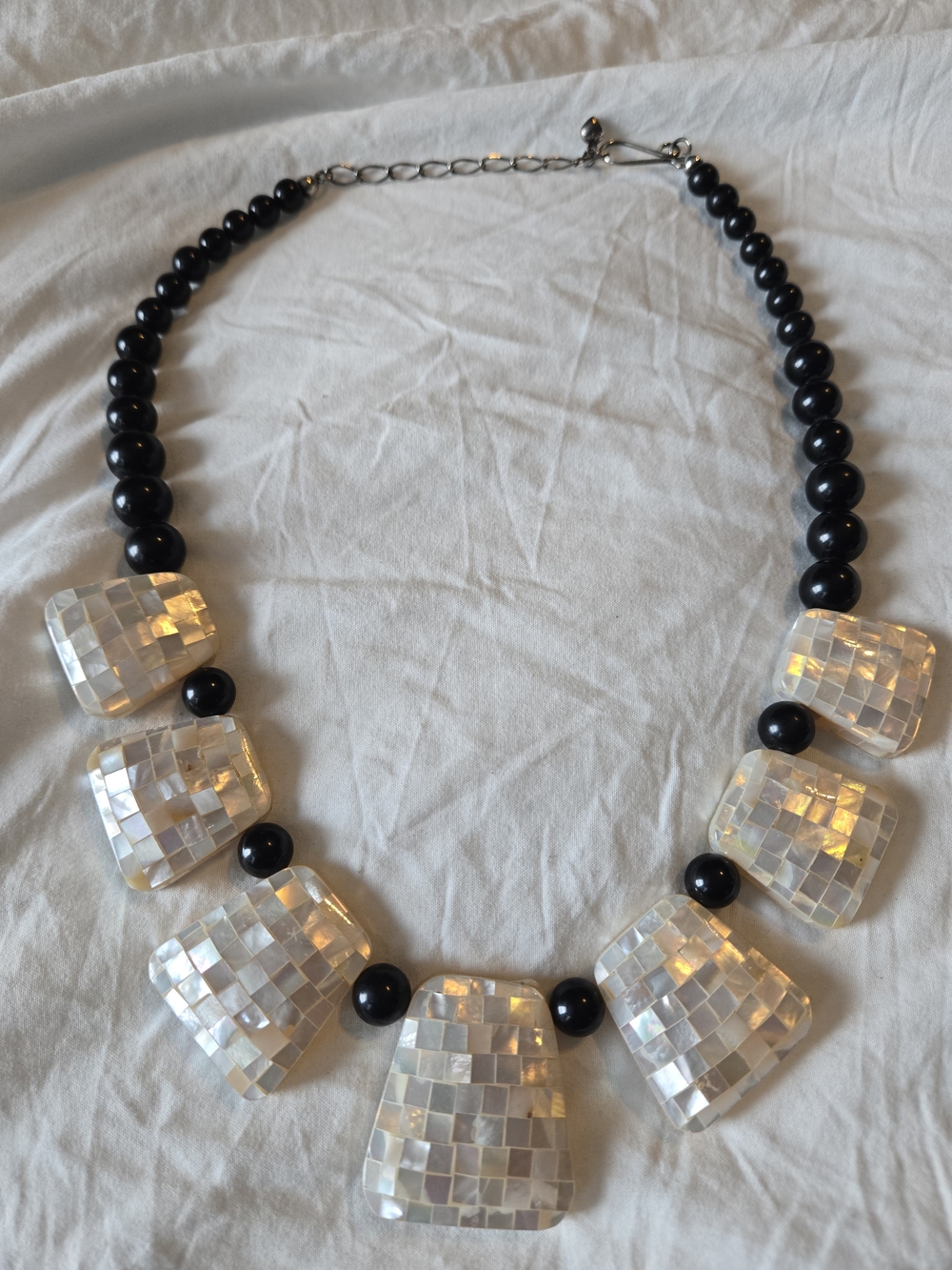 Jay King Mine Finds Mother of Pearl Mosaic Black Onyx Necklace DTR 925 18.5"